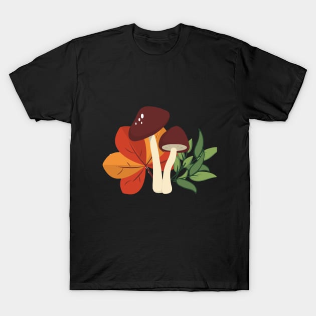 Mushrooms among the leaves T-Shirt by RipaDesign